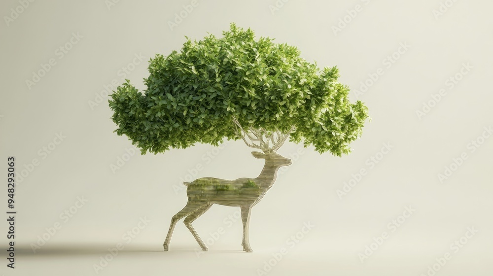 Poster tree shaped like a deer representing an eco friendly concept 3d visualization