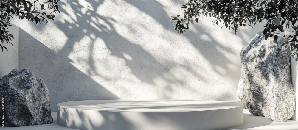 Aufkleber natural beauty podium backdrop featuring stone texture and shadows from tree leaves ideal for cosmet