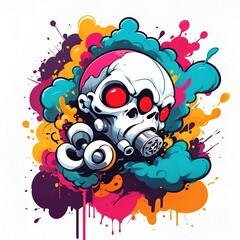 Skull with Gas Mask in Colorful Splashes