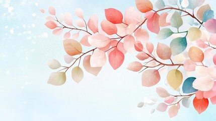 Fototapeta premium Autumn leaves, pastel shades, gentle breeze, watercolor style