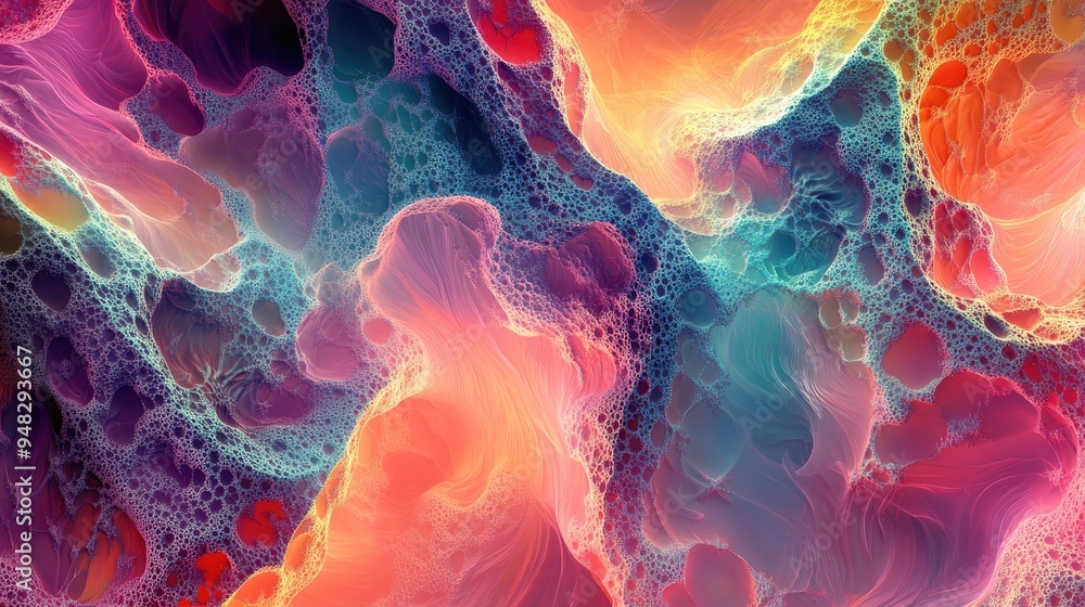 Aufkleber vibrant and chaotic fractal pattern with abstract shapes featuring a colorful 3d rendered illustrati
