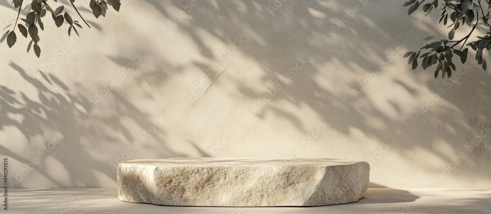 Aufkleber natural beauty podium backdrop featuring stone texture and shadows from tree leaves ideal for cosmet