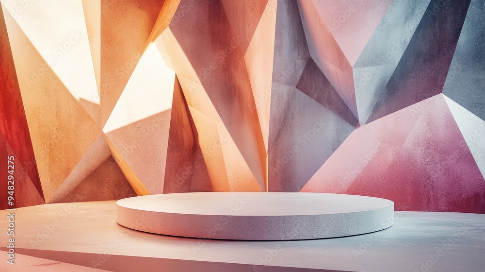 Poster abstract mockup scene featuring geometric shape podium background for products 3d rendering
