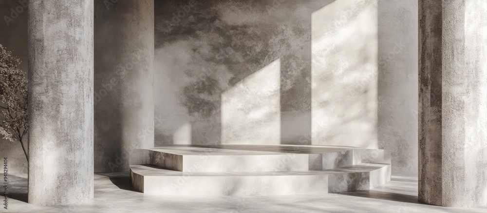 Aufkleber display podium mockup platform concrete and marble space with columns product exhibition backdrop 3d