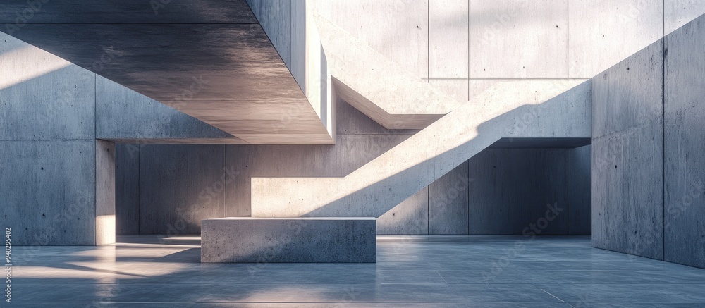Poster Abstract architectural space featuring a concrete cube Geometric design 3D rendering