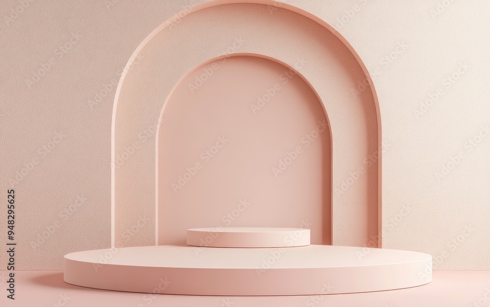 Aufkleber empty rose colored podium featuring geometric shapes in a beige composition designed for modern stag