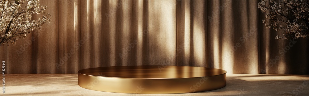 Poster luxurious golden pedestal or blank podium with an elegant background 3d rendering
