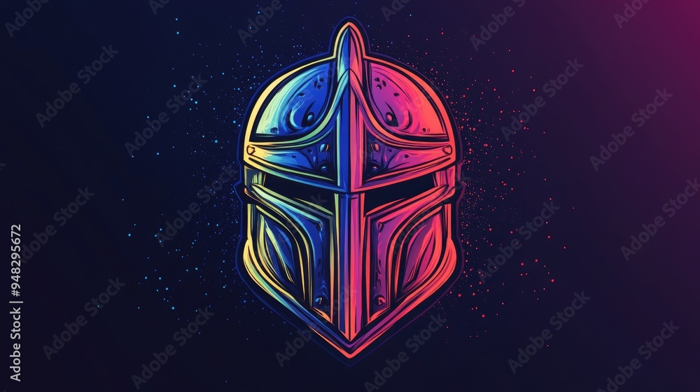 Wall mural Cool gradient line illustration of a cartoon style medieval helmet