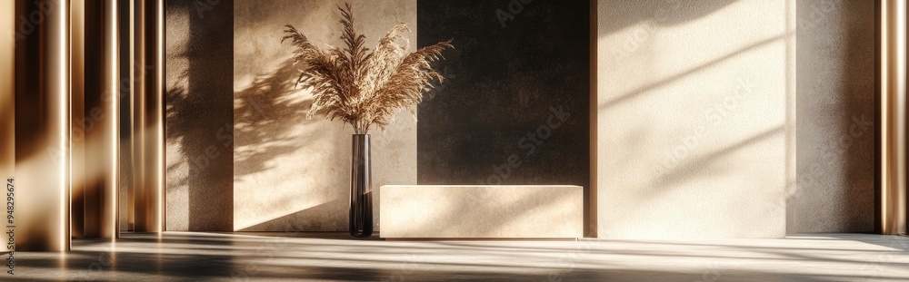 Poster Elegant background featuring a pedestal and a display case 3D illustration 3D rendering