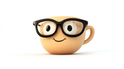 Obraz premium 2D cartoon style character of a tea cup wearing glasses isolated on a white background 2D illustration