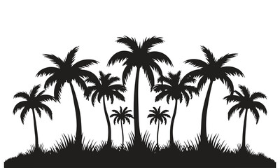 set of Tropical palm trees silhouettes vector
