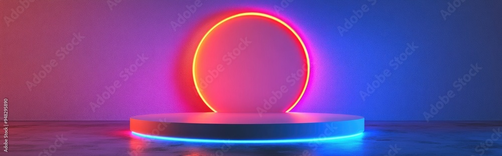 Poster 3d shiny round podium with a peach background suitable for use in banners flyers or web advertising 