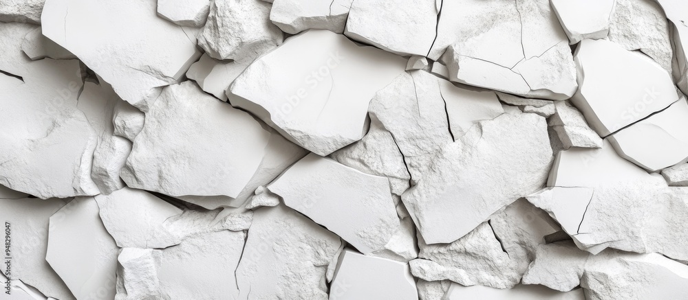 Fototapete White stone wall fragments with rough broken edges showcasing debris slabs suitable for product display background 3D rendering