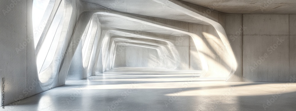 Poster Abstract modern architecture design featuring an empty open interior space 3D rendering