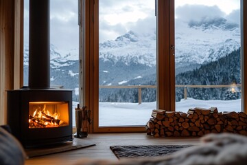 Cozy Winter Retreat with Fireplace and Mountain View