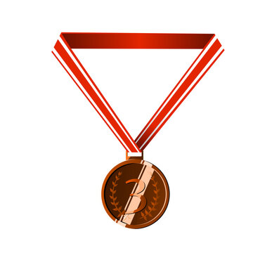 Bronze Medal with Red and White Ribbon for Third Place Achievement - Award Symbol of Perseverance, Excellence, and Recognition - Vector Illustration for Sports, Competitions, Championships, and Honora