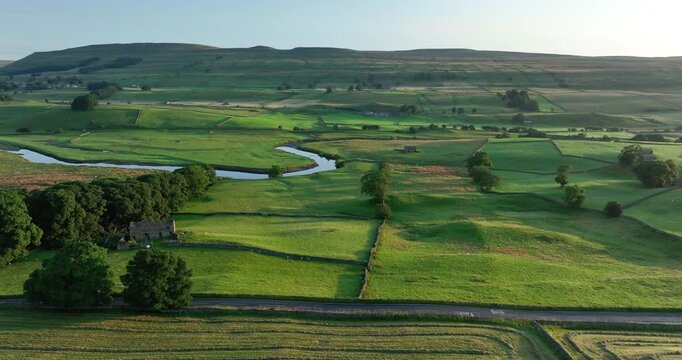 Aerial shot of English countryside.