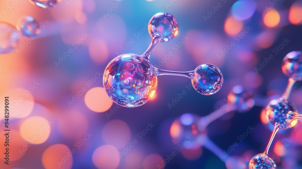 Aufkleber colorful molecular structure with glowing particles in a vibrant abstract setting