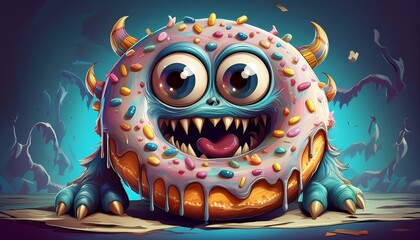 Digital illustration of a donut monster.