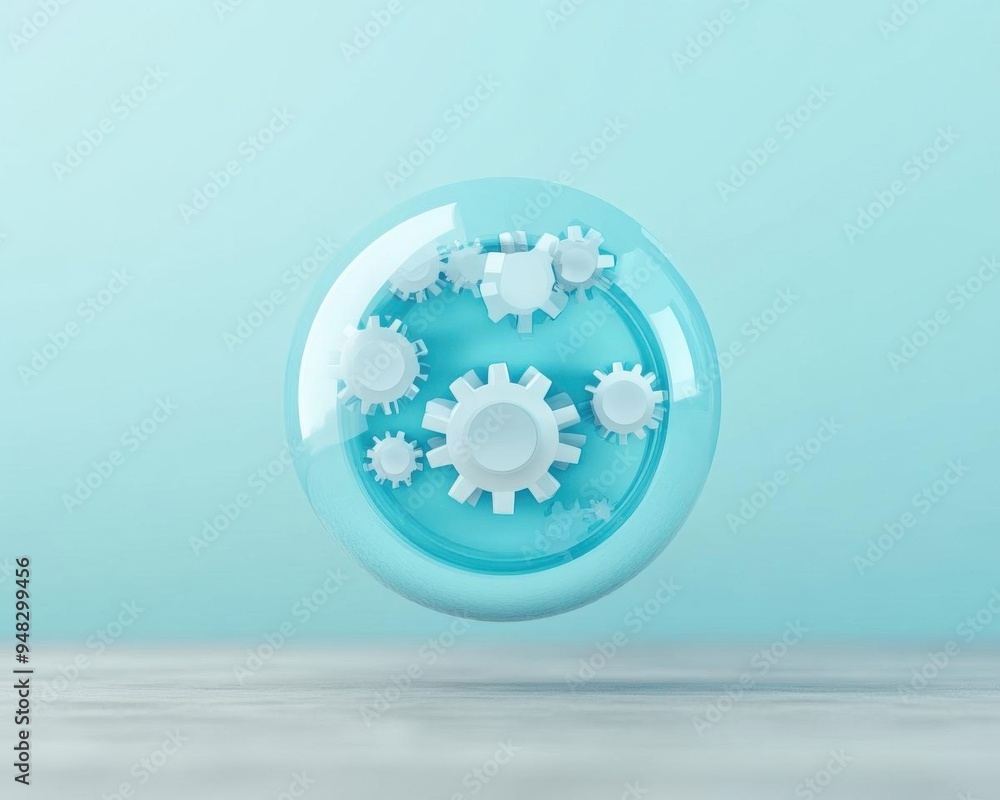 Poster a d abstract search engine icon with floating gears