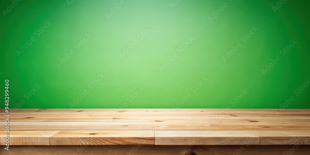 Poster minimalistic empty wooden table on a vibrant green background