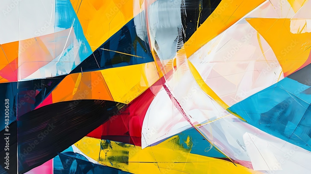 Poster a contemporary abstract artwork displaying a fusion of contrasting colors, where sharp angles meet s