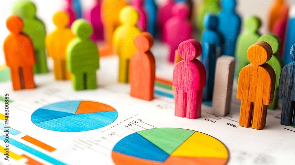 Poster analyzing data with colorful figures to represent team diversity and insights