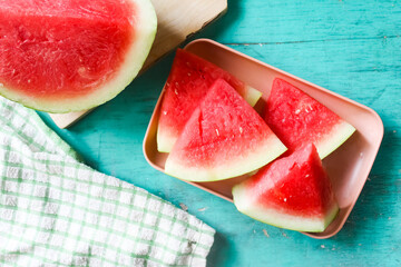 fresh red watermelon slices on the table