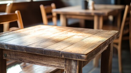 Rustic Charm: Closeup of Farmhouse Decor with Wooden Tables and Chairs Accentuating Texture and Design | Simple Background