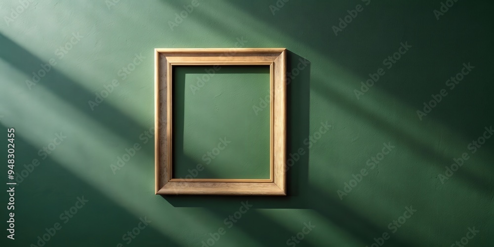 Poster mock up picture frame on dark green wall with shadow overlay