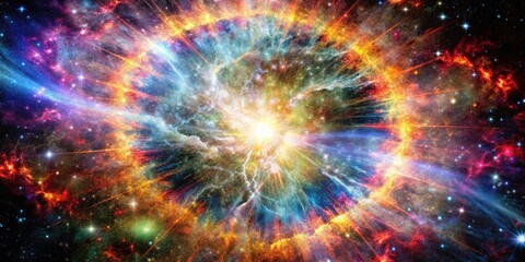 Fototapeta premium Explosive burst of colorful cosmic energy in space.