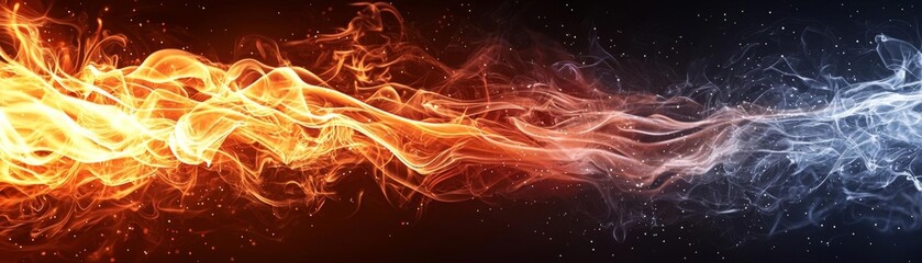 Obraz premium Flames of vibrant orange and red standing out against a pitch-black background, with smoke gently rising