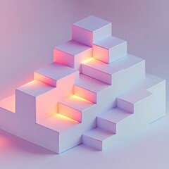 Fototapeta premium Stylish geometric composition featuring illuminated white blocks arranged in a modern manner, creating a soft, ambient glow.