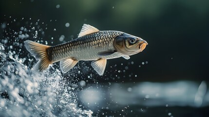 Fototapeta premium Leaping Carp Fish Splashing in Tranquil Water
