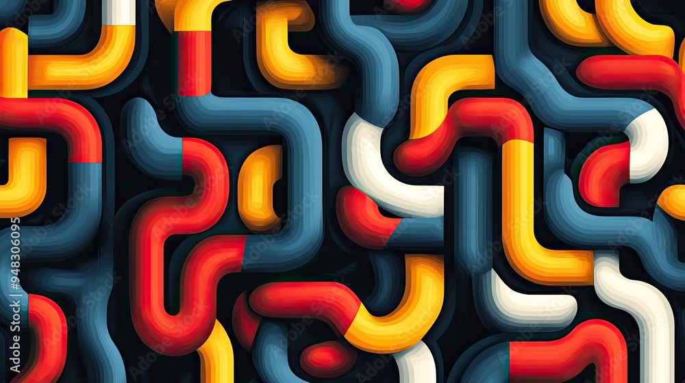 Wall mural 3. a seamless pattern of interwoven lines forming a complex, maze-like structure, with varying line 