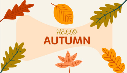 Hello Autumn vector background with colorful leaves. Fall background.