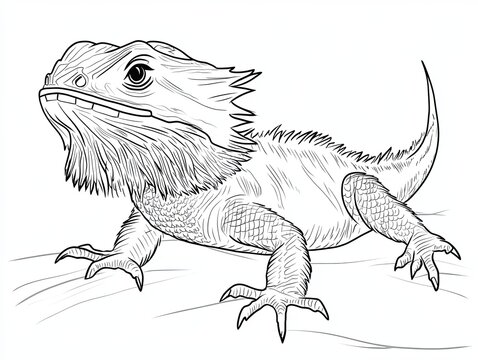 black and white bearded dragon drawing clip art preview