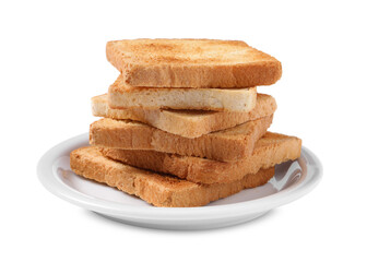 Stack of delicious toasts isolated on white