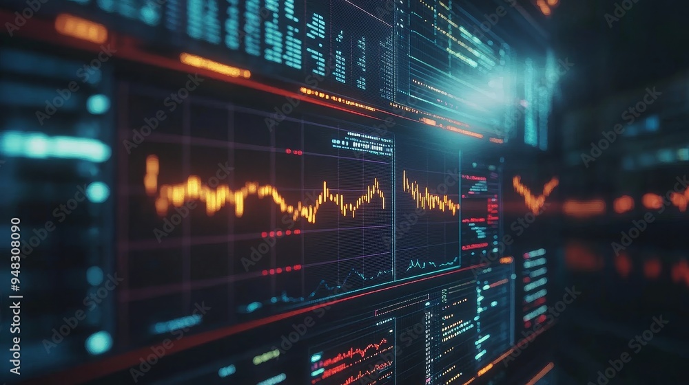 Aufkleber a close-up of a digital screen displaying financial data analysis. the screen shows various charts, 