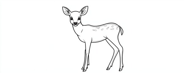 A simple line drawing of a deer fawn standing on a white background.