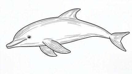 A line drawing of a dolphin in profile, swimming to the right.