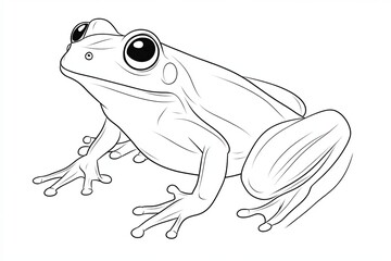 Naklejka premium Line drawing of a frog with big eyes, sitting on the ground with its legs outstretched.