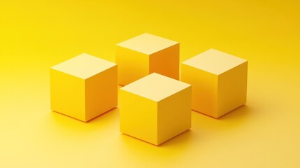 Fototapeta premium Four Yellow Cubes on a Yellow Background