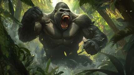 Angry Gorilla in Jungle