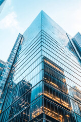 Obraz premium High-rise skyscraper in urban area with glass windows.