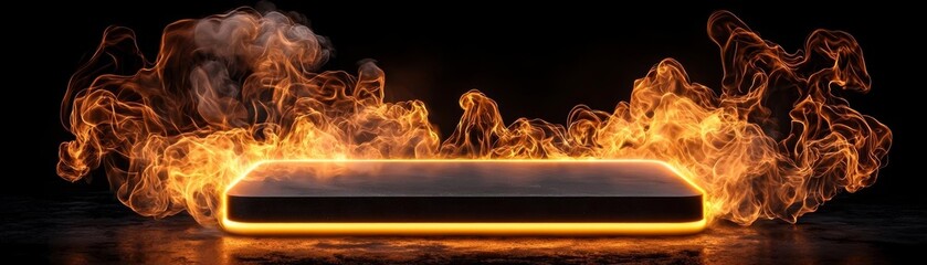 Fototapeta premium A black canvas featuring bright tongues of fire and curling smoke creating an intricate visual effect