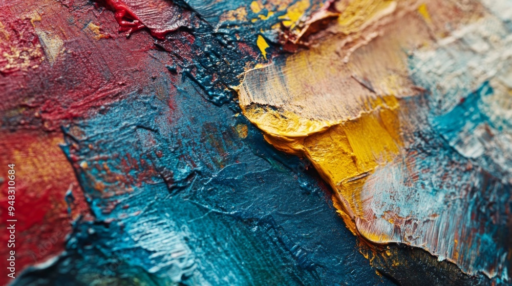 Fototapete a close-up of an abstract texture with layers of mixed colors and patterns, giving a sense of depth 