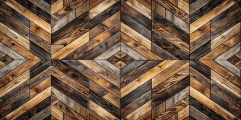 Vintage seamless parquet floor with geometric pattern in weathered black and brown wooden wall background