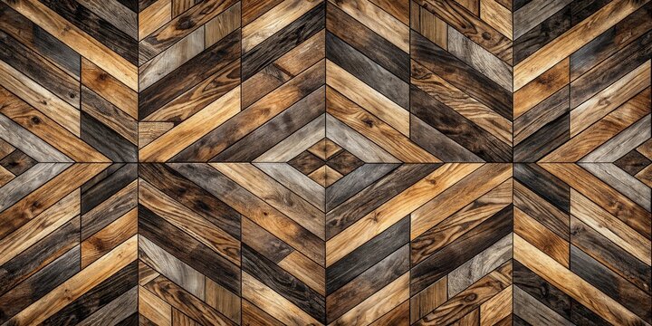 Vintage seamless parquet floor with geometric pattern in weathered black and brown wooden wall background