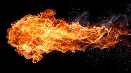 Fototapeta premium A dramatic contrast of bright fire and smoky tendrils against an entirely black background